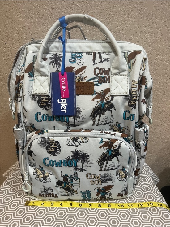 Wrangler Handbags - Wrangler Callie White Backpack with Brown and Teal Western Print